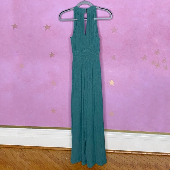 Anthropologie Bionda Plisse Jumpsuit Green Sleeveless Smocked Wide Leg Size XS - Picture 3 of 14